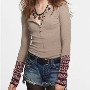 Free People Alpine Cuff Thermal Henley Tan & Wine